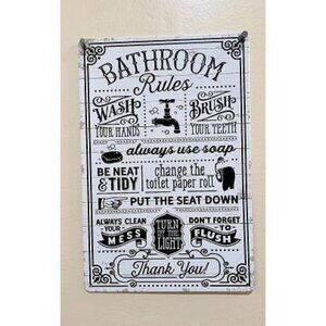 New Funny Bathroom Rules Metal Tin Sign Wall Decor - Farmhouse Bathroom Quote